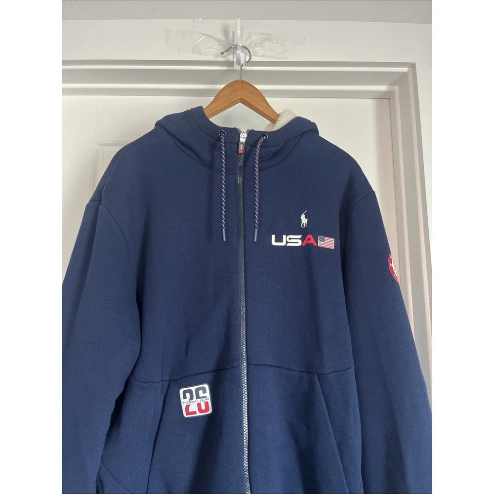 Polo Ralph Lauren Men Team USA 2026 olympics Fleece Full-Zip Hoodie L Blue USA
